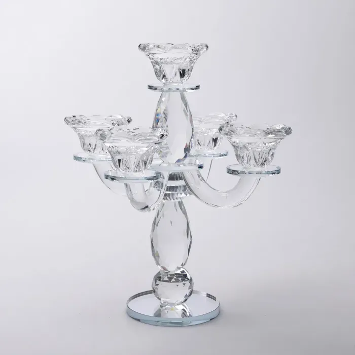Канделябр на 5 свічок 19×19×26.5 см підсвічник настільний декоративний на ніжці прозорий (HP-4-66) - зображення 3