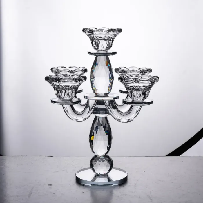 Канделябр на 5 свічок 19×19×26.5 см підсвічник настільний декоративний на ніжці прозорий (HP-4-66) - зображення 4