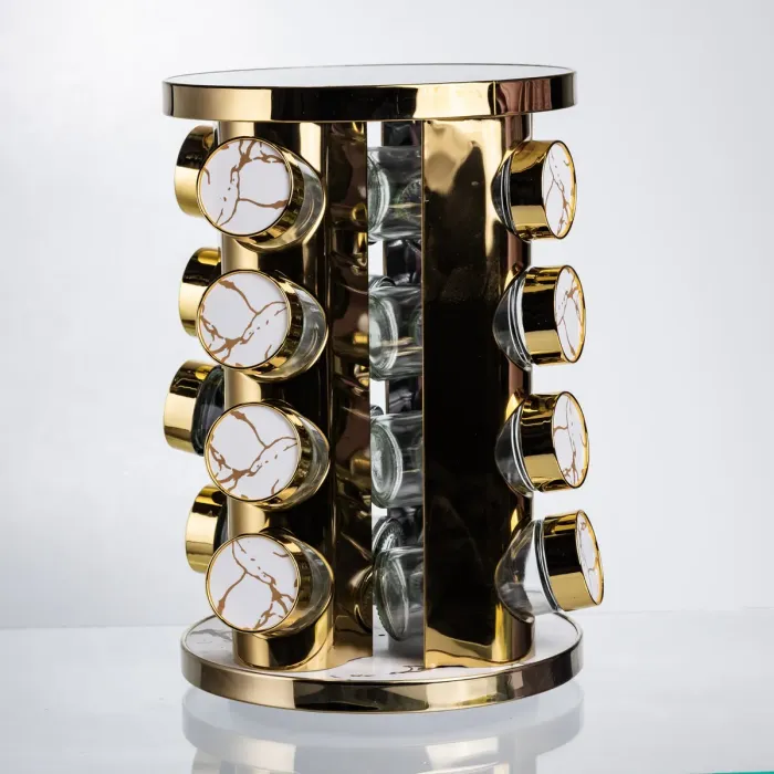 Карусель для спецій 16 баночок по 100 мл, білий мармур HP-1371 (HP-1371) - зображення 1