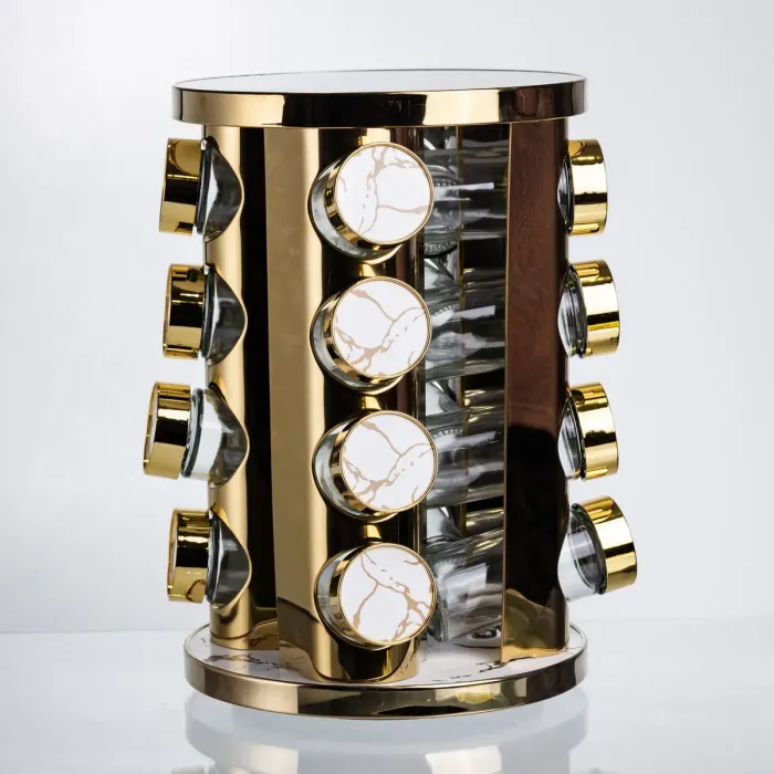 Карусель для спецій 16 баночок по 100 мл, білий мармур HP-1371 (HP-1371) - зображення 2