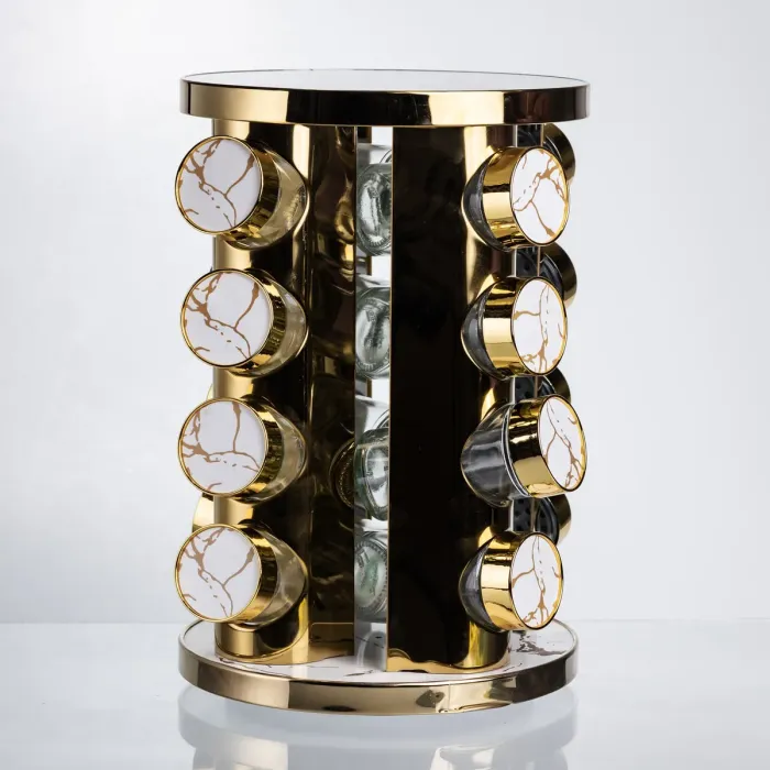 Карусель для спецій 16 баночок по 100 мл, білий мармур HP-1371 (HP-1371) - зображення 3