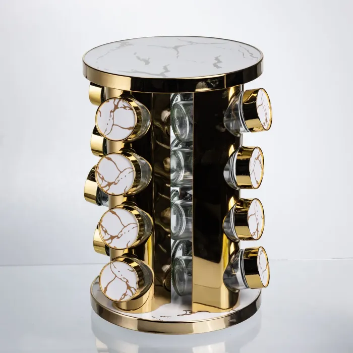 Карусель для спецій 16 баночок по 100 мл, білий мармур HP-1371 (HP-1371) - зображення 4