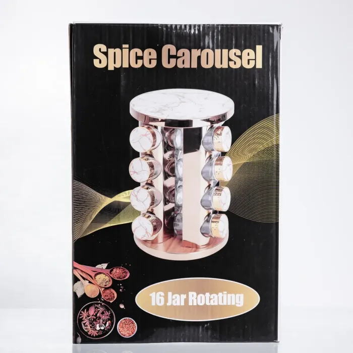 Карусель для спецій 16 баночок по 100 мл, білий мармур HP-1371 (HP-1371) - зображення 6