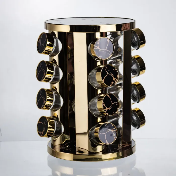 Карусель для спецій 16 баночок по 100 мл чорний мармур HP-1370 (HP-1370) - зображення 2