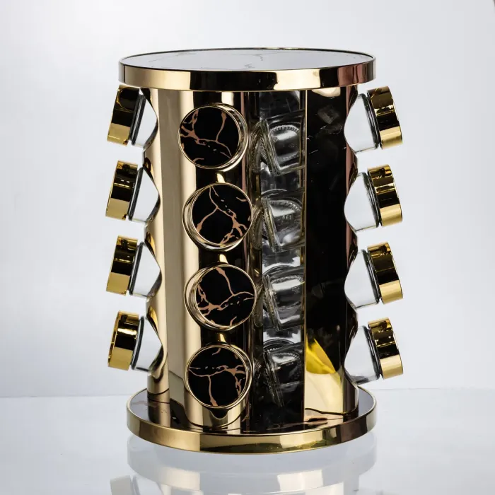 Карусель для спецій 16 баночок по 100 мл чорний мармур HP-1370 (HP-1370) - зображення 3