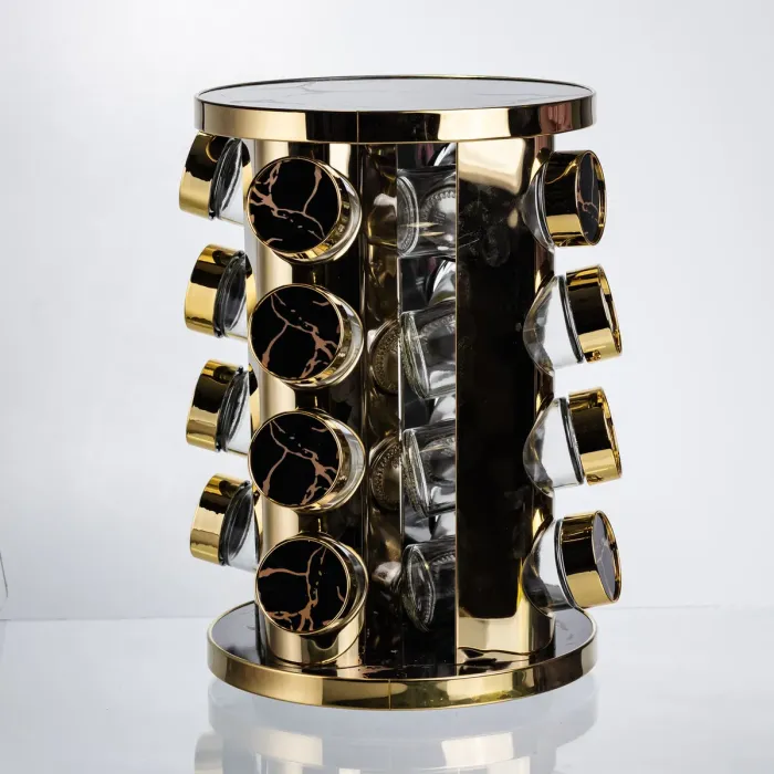 Карусель для спецій 16 баночок по 100 мл чорний мармур HP-1370 (HP-1370) - зображення 4