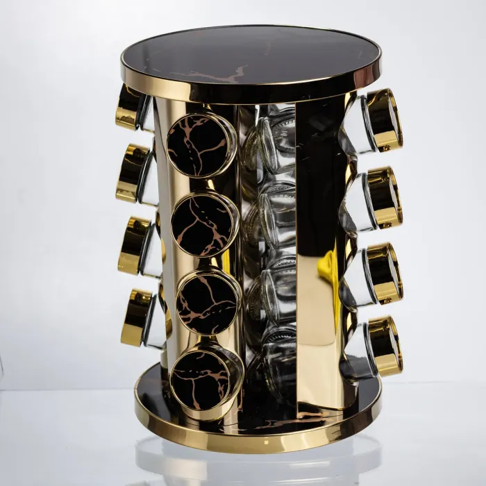 Карусель для спецій 16 баночок по 100 мл чорний мармур HP-1370 (HP-1370) - зображення 5