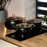 Кастрюлы из нержавеющей стали набор 3 штук с крышками и толстым дном 2.6 л • 3.6 л • 6.1 л (HP33525B)