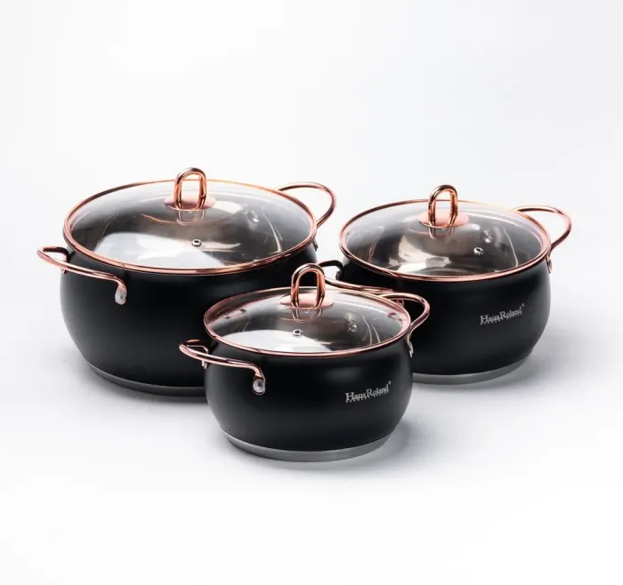 Кастрюлы из нержавеющей стали набор 3 штук с крышками и толстым дном 2.6 л • 3.6 л • 6.1 л (HP33525B) - изображение 2