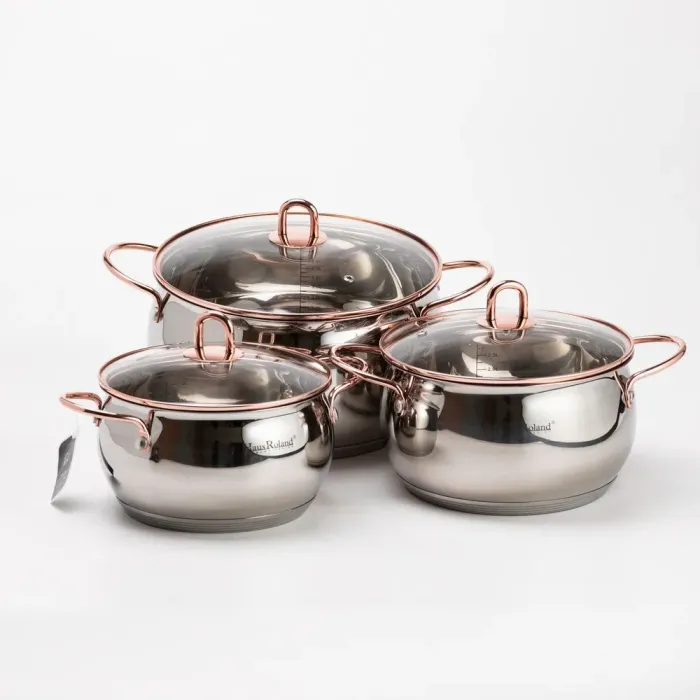 Кастрюли нержавеющая сталь индукционный набор 3 штуки с крышками и толстым дном (HP33525W) - изображение 6