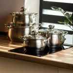 Кастрюлы из нержавеющей стали набор 4 штуки с толстым дном с индукционной крышкой до 6 литров (HP33526)