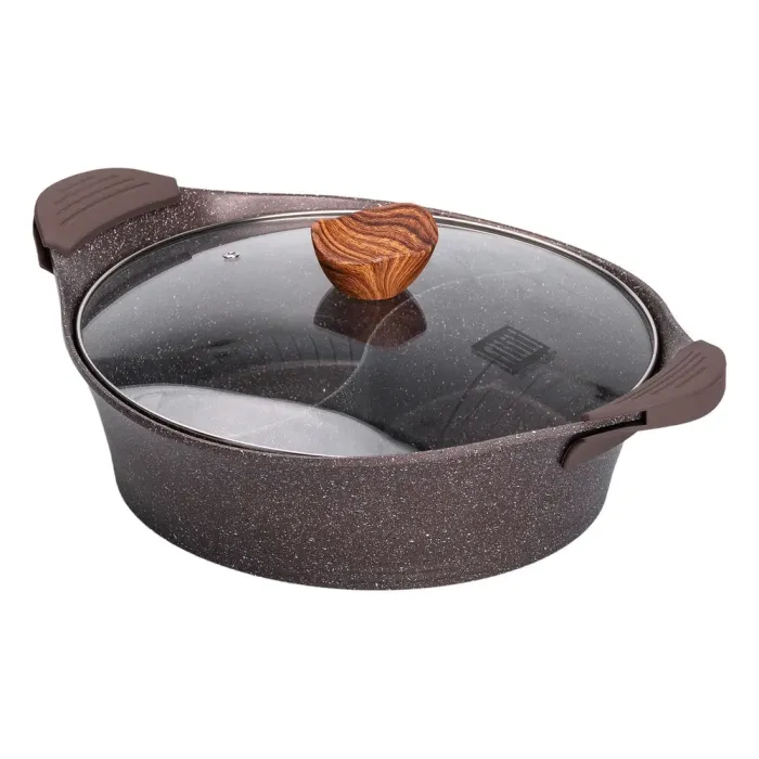 Каструля з роздільником для шябу-шябу MGC 30 см з мармуровим антипригарним покриттям 4.0 л коричнева (HP-4-413CO) - зображення 4