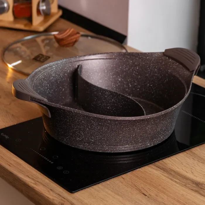 Каструля з роздільником для шябу-шябу MGC 30 см з мармуровим антипригарним покриттям 4.0 л коричнева (HP-4-413CO) - зображення 5