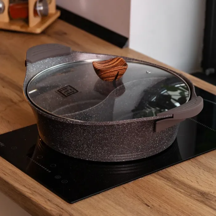 Каструля з роздільником для шябу-шябу MGC 30 см з мармуровим антипригарним покриттям 4.0 л коричнева (HP-4-413CO) - зображення 6