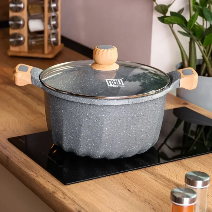 Большая алюминиевая кастрюля объемом 11 литров с антипригарной крышкой 32 см (HP-4-435G) - изображение 5