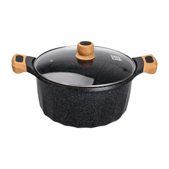 Большая кастрюля MGC с крышкой 32 см с мраморным антипригарным покрытием 11.0 л черная (HP-4-435B) - изображение 1