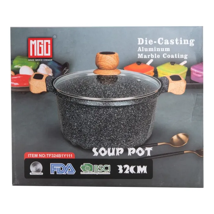 Большая кастрюля MGC с крышкой 32 см с мраморным антипригарным покрытием 11.0 л черная (HP-4-435B) - изображение 5