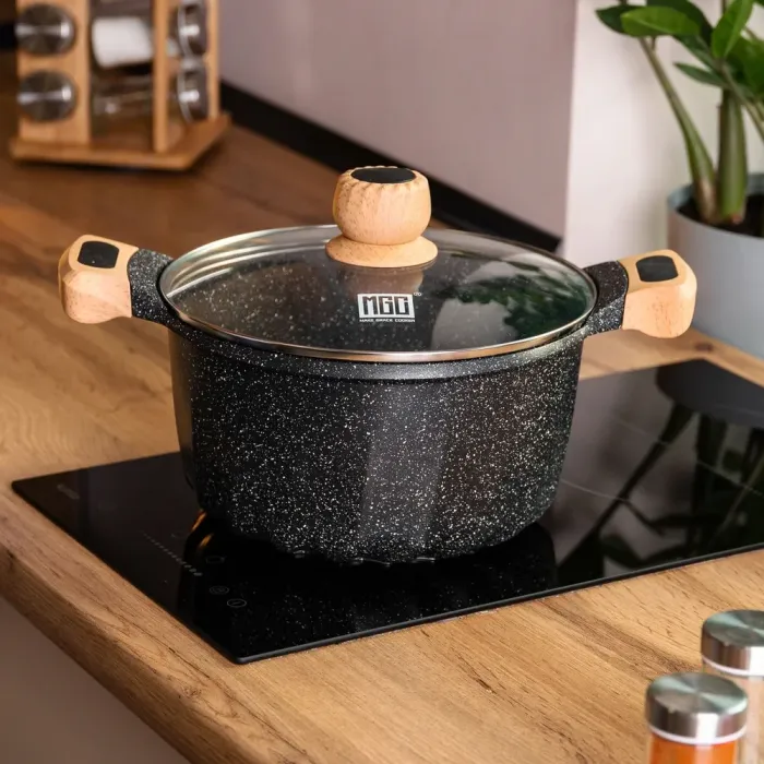 Велика алюмінієва каструля з кришкою, діаметр 28 см, з антипригарним покриттям, 8 літрів. (HP-4-434B) - зображення 5