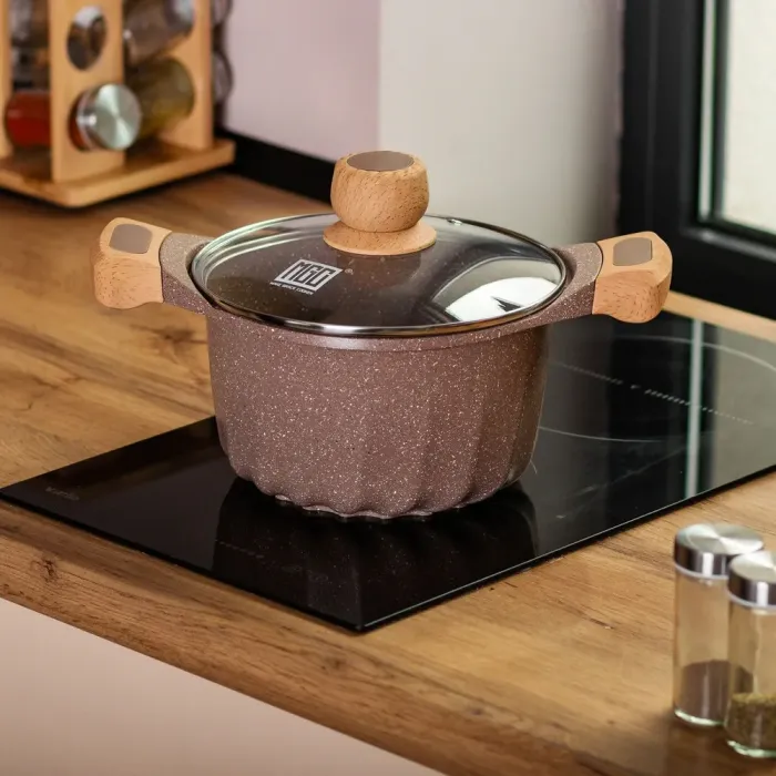 Кастрюля MGC с крышкой 20 см с мраморным антипригарным покрытием 3.0 л коричневая (HP-4-432CO) - изображение 5