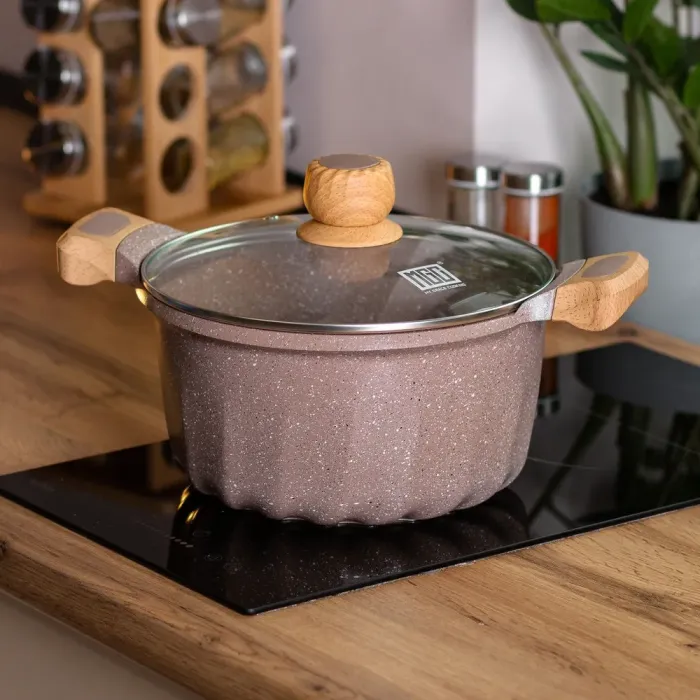 Кастрюля MGC с крышкой 24 см с мраморным антипригарным покрытием 5.0 л коричневая (HP-4-433CO) - изображение 4