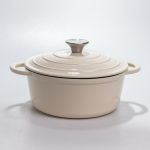 Каструля чавунна 2.5 л емальована з кришкою посуд для тушкування запікання томління кухонна Біла HP-1-14-WHITE (HP-1-14-WHITE)