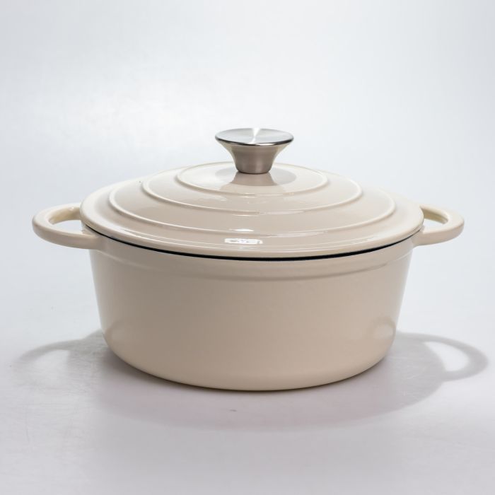 Каструля чавунна 2.5 л емальована з кришкою посуд для тушкування запікання томління кухонна Біла HP-1-14-WHITE (HP-1-14-WHITE) - зображення 1