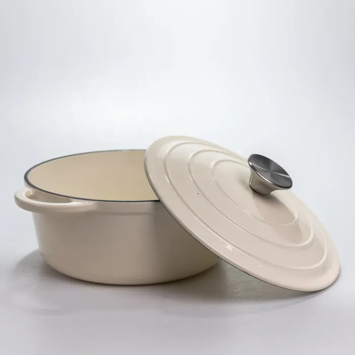 Каструля чавунна 2.5 л емальована з кришкою посуд для тушкування запікання томління кухонна Біла HP-1-14-WHITE (HP-1-14-WHITE) - зображення 2