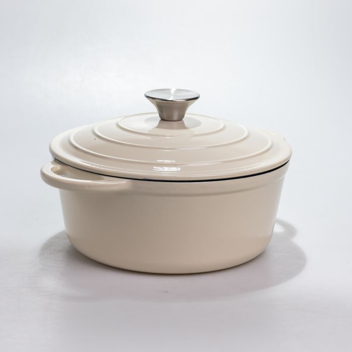 Каструля чавунна 2.5 л емальована з кришкою посуд для тушкування запікання томління кухонна Біла HP-1-14-WHITE (HP-1-14-WHITE) - зображення 7