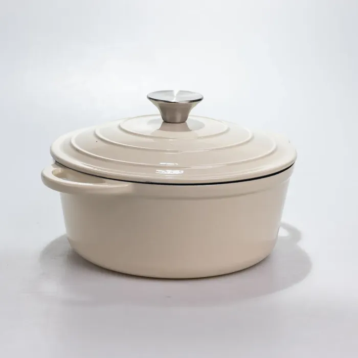 Каструля чавунна 2.5 л емальована з кришкою посуд для тушкування запікання томління кухонна Біла HP-1-14-WHITE (HP-1-14-WHITE) - зображення 7