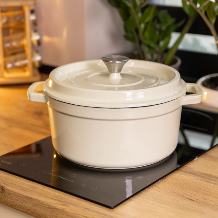 Каструля чавунна 2.5 л емальована з кришкою посуд для тушкування запікання томління кухонна Біла HP-1-14-WHITE (HP-1-14-WHITE) - зображення 8
