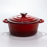 Каструля чавунна 2.5 л емальована з кришкою посуд для тушкування запікання томління кухонна Червона HP-1-14-RED (HP-1-14-RED)