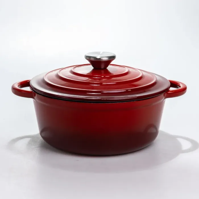 Каструля чавунна 2.5 л емальована з кришкою посуд для тушкування запікання томління кухонна Червона HP-1-14-RED (HP-1-14-RED) - зображення 1