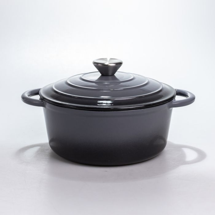 Каструля чавунна 2.5 л емальована з кришкою посуд для тушкування запікання томління кухонна Сіра HP-1-14-GREY (HP-1-14-GREY) - зображення 1