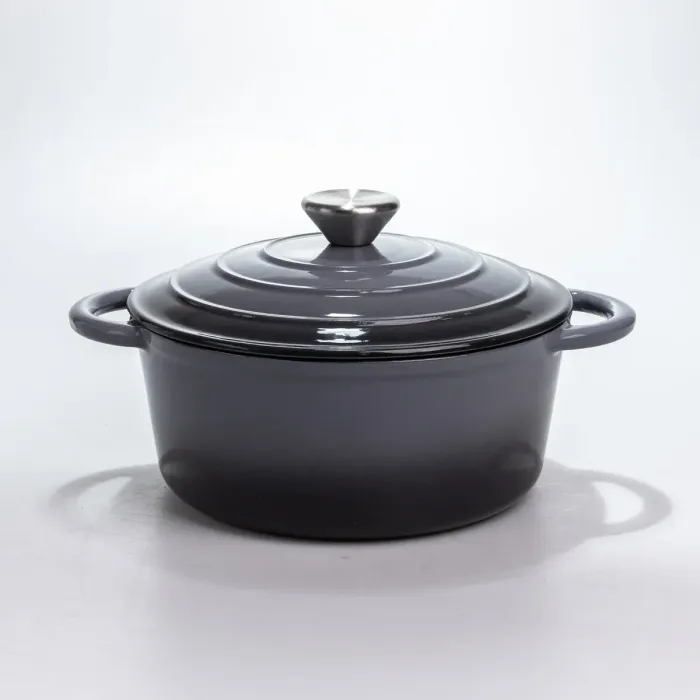 Каструля чавунна 2.5 л емальована з кришкою посуд для тушкування запікання томління кухонна Сіра HP-1-14-GREY (HP-1-14-GREY) - зображення 1