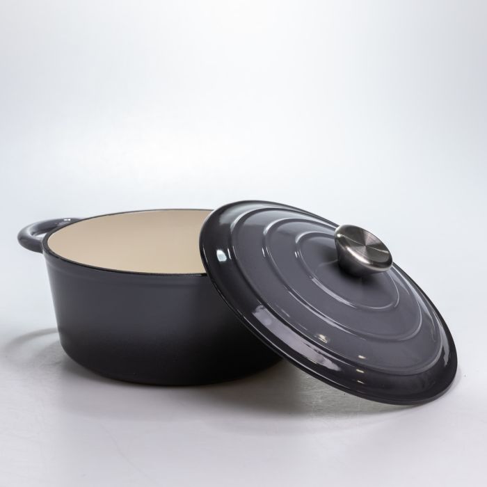 Каструля чавунна 2.5 л емальована з кришкою посуд для тушкування запікання томління кухонна Сіра HP-1-14-GREY (HP-1-14-GREY) - зображення 2