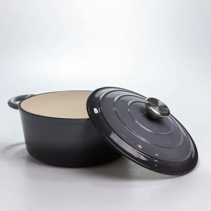 Каструля чавунна 2.5 л емальована з кришкою посуд для тушкування запікання томління кухонна Сіра HP-1-14-GREY (HP-1-14-GREY) - зображення 2