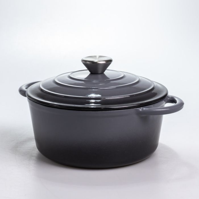 Каструля чавунна 2.5 л емальована з кришкою посуд для тушкування запікання томління кухонна Сіра HP-1-14-GREY (HP-1-14-GREY) - зображення 5