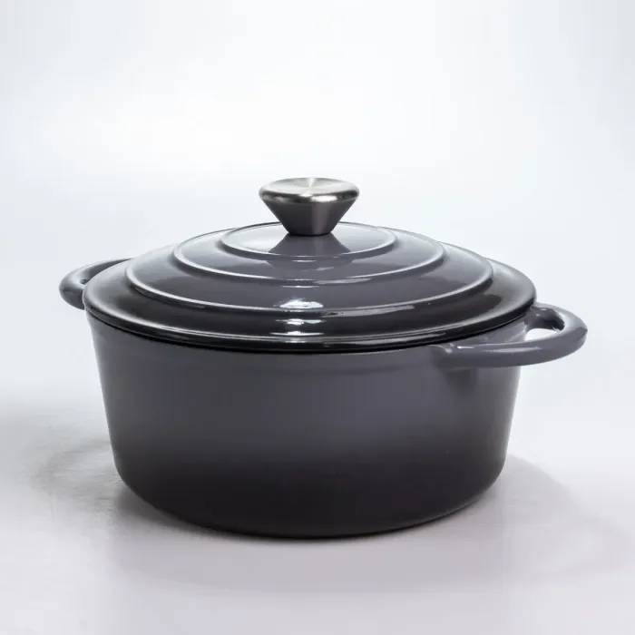 Каструля чавунна 2.5 л емальована з кришкою посуд для тушкування запікання томління кухонна Сіра HP-1-14-GREY (HP-1-14-GREY) - зображення 5