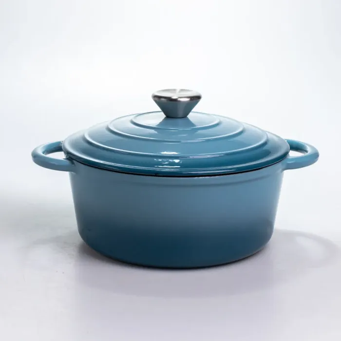 Каструля чавунна 2.5 л емальована з кришкою посуд для тушкування запікання томління кухонна Синя HP-1-14-BLUE (HP-1-14-BLUE) - изображение 1