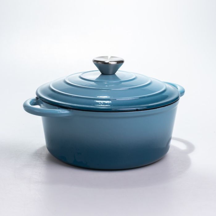 Каструля чавунна 2.5 л емальована з кришкою посуд для тушкування запікання томління кухонна Синя HP-1-14-BLUE (HP-1-14-BLUE) - зображення 6