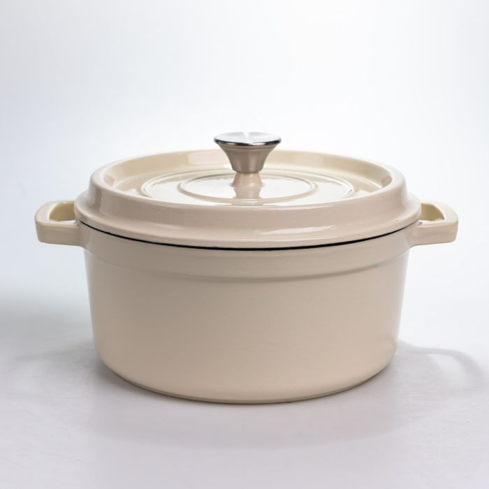 Каструля чавунна 4.5 л емальована з кришкою посуд для тушкування запікання томління кухонна HP-1-19-WHITE (HP-1-19-WHITE) - зображення 1