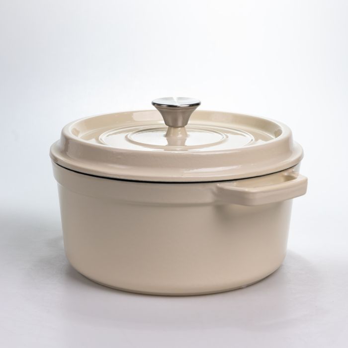 Каструля чавунна 4.5 л емальована з кришкою посуд для тушкування запікання томління кухонна HP-1-19-WHITE (HP-1-19-WHITE) - зображення 3