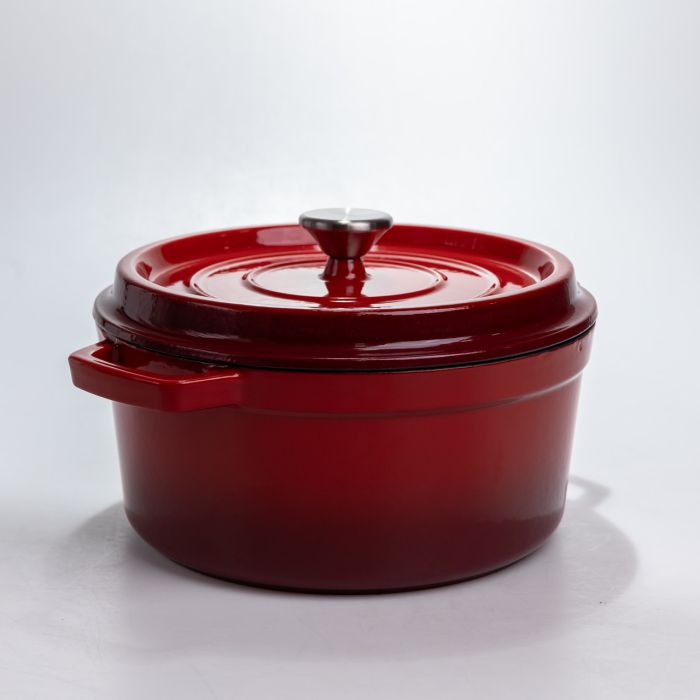 Каструля чавунна 4.5 л емальована з кришкою посуд для тушкування запікання томління кухонна Червона HP-1-19-RED (HP-1-19-RED) - зображення 3
