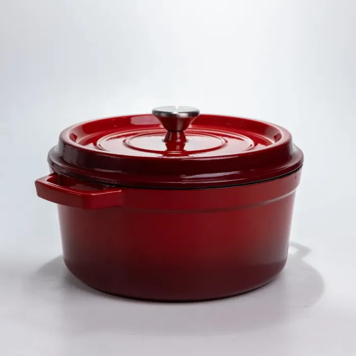 Каструля чавунна 4.5 л емальована з кришкою посуд для тушкування запікання томління кухонна Червона HP-1-19-RED (HP-1-19-RED) - зображення 3