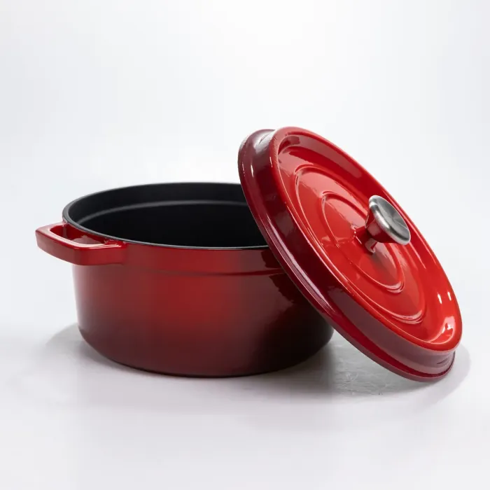 Каструля чавунна 4.5 л емальована з кришкою посуд для тушкування запікання томління кухонна Червона HP-1-19-RED (HP-1-19-RED) - зображення 6