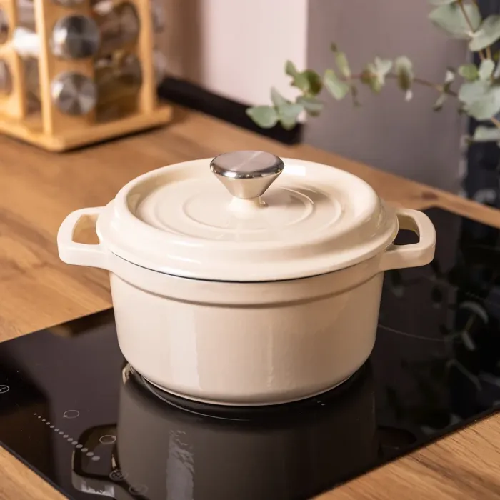 Каструля чавунна емальована 2 л з кришкою Ø20 см Бежева (HP-1-2BE) - изображение 5