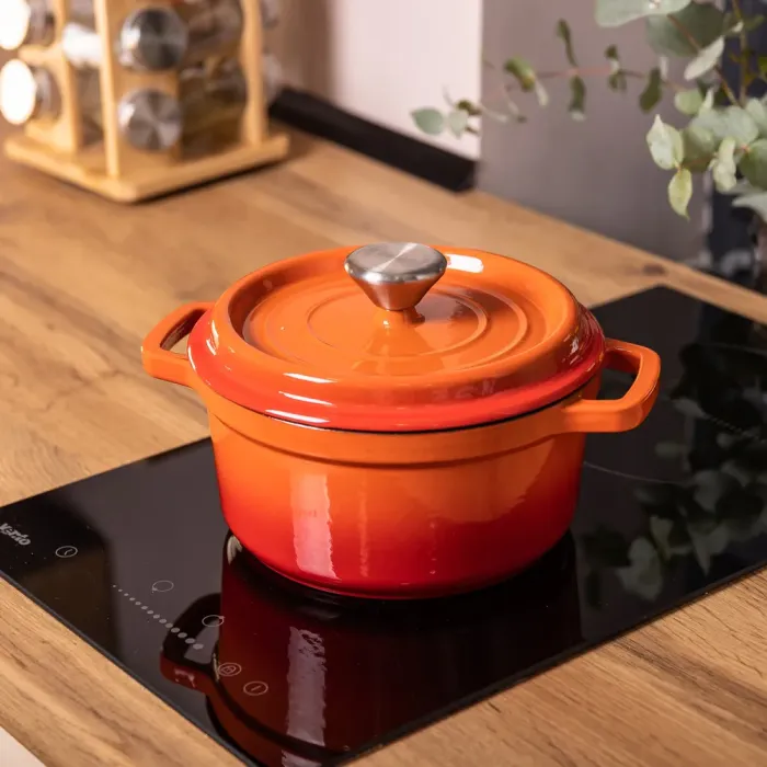 Каструля чавунна емальована 2 л з кришкою Ø20 см Помаранчева (HP-1-2O) - изображение 5