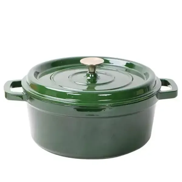 Каструля чавунна емальована 3.5 л з кришкою Ø24 см Зелена (HP-1-1) - изображение 1