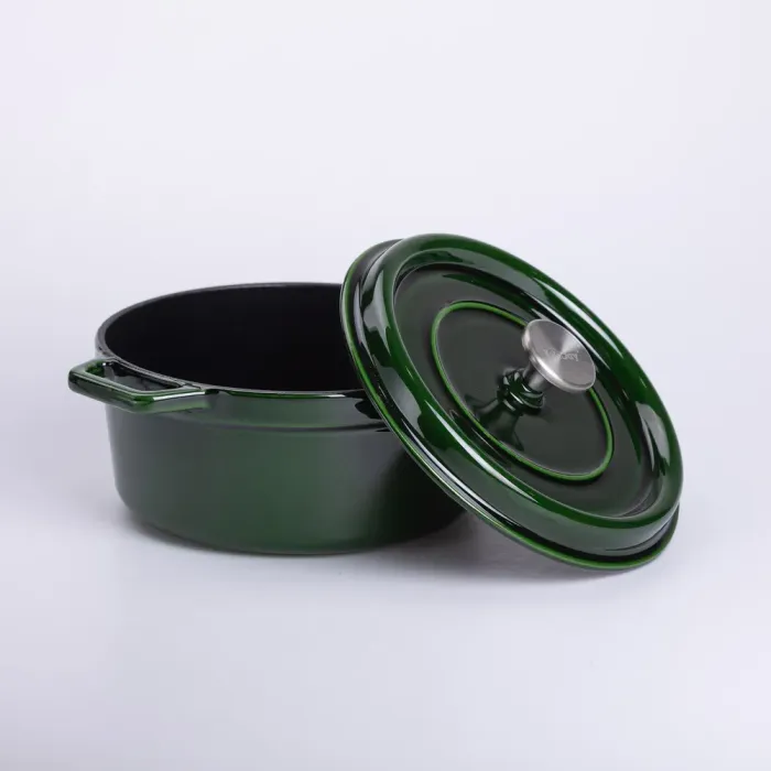 Каструля чавунна емальована 3.5 л з кришкою Ø24 см Зелена (HP-1-1) - изображение 3