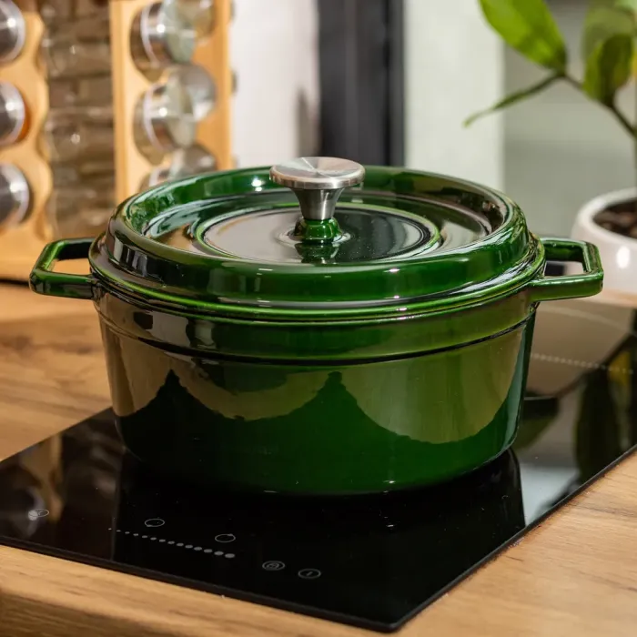 Каструля чавунна емальована 3.5 л з кришкою Ø24 см Зелена (HP-1-1) - изображение 7